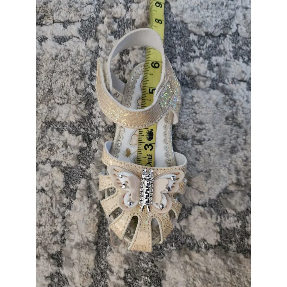 S.H. Toddler Girls Glittery Butterfly Slip-On Sandals Cream/Silver Size 6